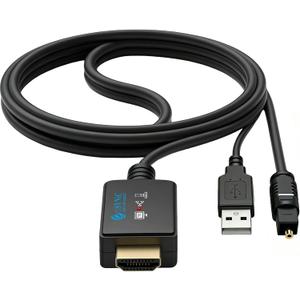 ESynic 192KHZ eARC to Optical Converter-Integrated Cable Designed-5 ft Long-USB Powerd eARC/ARC Audio Extractor-Plug& Play-Dolby5.1 & DTS 5.1 Formats-Only from HDTV to Optical Soundbar-No CEC