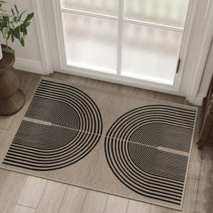 Easy Jute Rainbow Entryway Rug, 2x3 Washable Non-Slip Indoor Outdoor Doormat, Black Nature Boho Farmhouse Small Kitchen Rug Modern Abstract Throw Rugs for Entrance Bedroom Bathroom