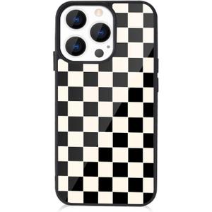 Checkerboard Grid Case for Apple iPhone 13 Aluminum Black Phone case Shockproof Full Body Protection Cover (Hard Back Case with Soft TPU Bumper)