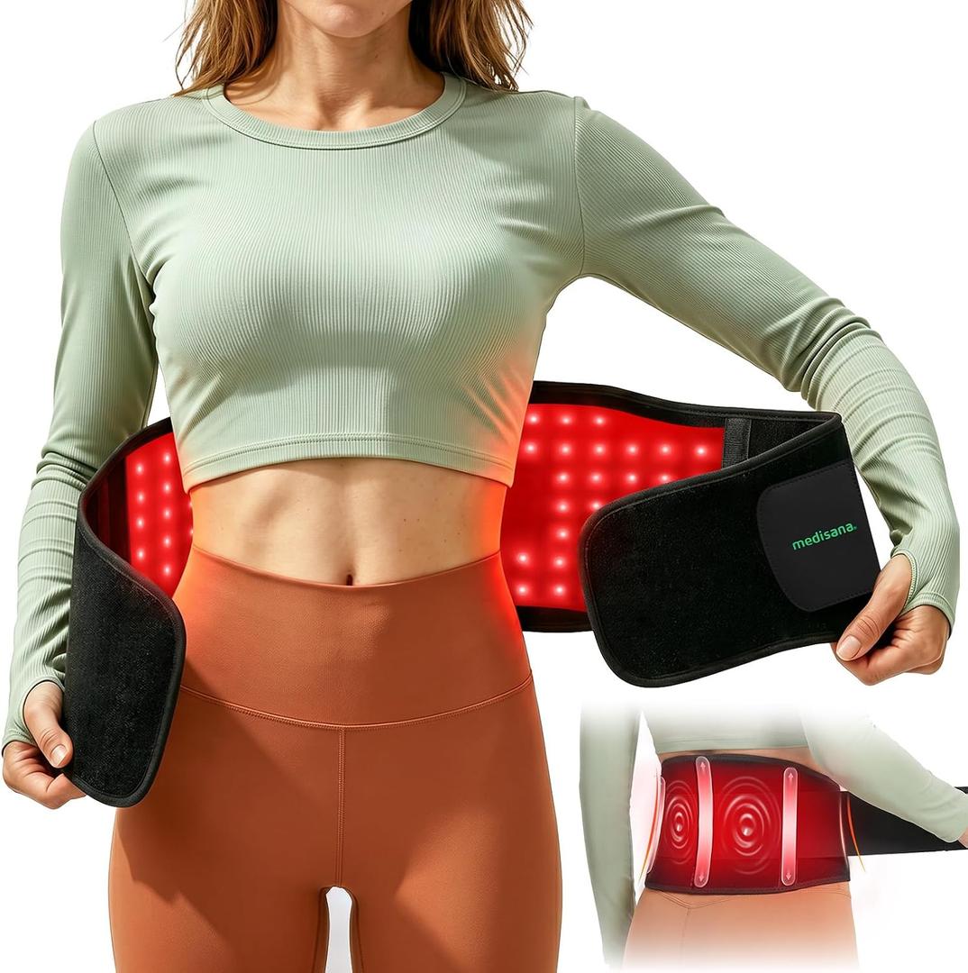 Medisana Red Light Therapy for Body, Upgraded 3-in-1 Cordless Red Light Therapy Belt with 3-Mode Red Light, Vibration Massage & Heating, Wearable 660nm/850nm Infrared Red Light Thearpy for Back Pain