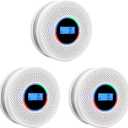 Smoke Detector Carbon Monoxide Detector Combo with Digital Display and Sound Light Alarm, 2-in-1 Smoke & CO Alarm with Battery Operated for Home, Travel or RV (3 pcs)