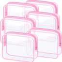 6 Pieces Clear Makeup Bags Bulk TSA Approved Toiletry Bag for Travel PVC Waterproof Clear Cosmetic Pouch with Zipper for Men and Women Carry-on Travel Essentials (Pink) (Medium)