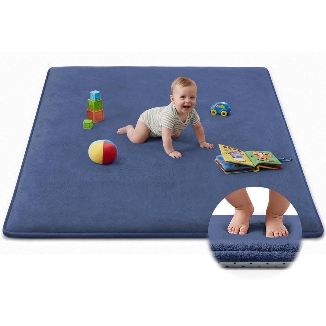 Baby Play Mat Floor,Tummy Time Area Rug 59x59 Playpen Muscle Mat Navy Blue