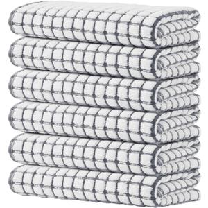 Kitinjoy Cotton 6 Pack Terry Kitchen Towels, 16 x 25 Inches Super Soft and Absorbent Dish Towels, Quick Drying Hand Towels for Kitchen Drying, Grey