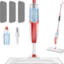 nacena Spray Mop for Floor Cleaning, Dust Mop with 420 ml Refillable Bottle and 3 Pcs Washable Pads Dry Wet Floor Mop for Household or Commercial Use for Hardwood Laminate Tile Ceramic, Red&White