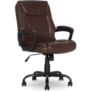 Amazon Basics Classic Puresoft PU Padded Mid-Back Office Chair with Armrest, Height Adjustable, Wheels, 25.75"D x 24.25"W x 42.25"H, Brown