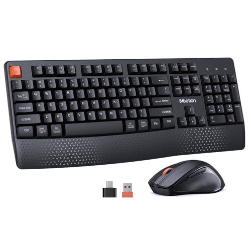 MEETION New Wireless Keyboard and Mouse, Computer Keyboard Mouse Combo, 3 DPI Adjustable Mouse Full-Sized Cordless Keyboard, for PC/Computer/Laptop/Windows/Mac, Black New 2025