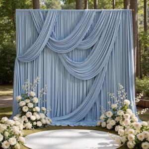 50ft x 15ft Dusty Blue Backdrop Curtains for Wedding Parties, 10 Panels Extra Long Wrinkle Free Fabric Drapes Photo Backdrop for Baby Shower Birthday Stage Reception Lobby Decoration