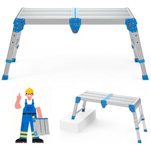 Work Platform 500 Lbs, Folding Step Stool with One-Touch Automatic Fold, 4 Height Adjustment Step Platform, Perfect for RV Cleaning, Home Painting and Reaching High Places, Larger, Blue