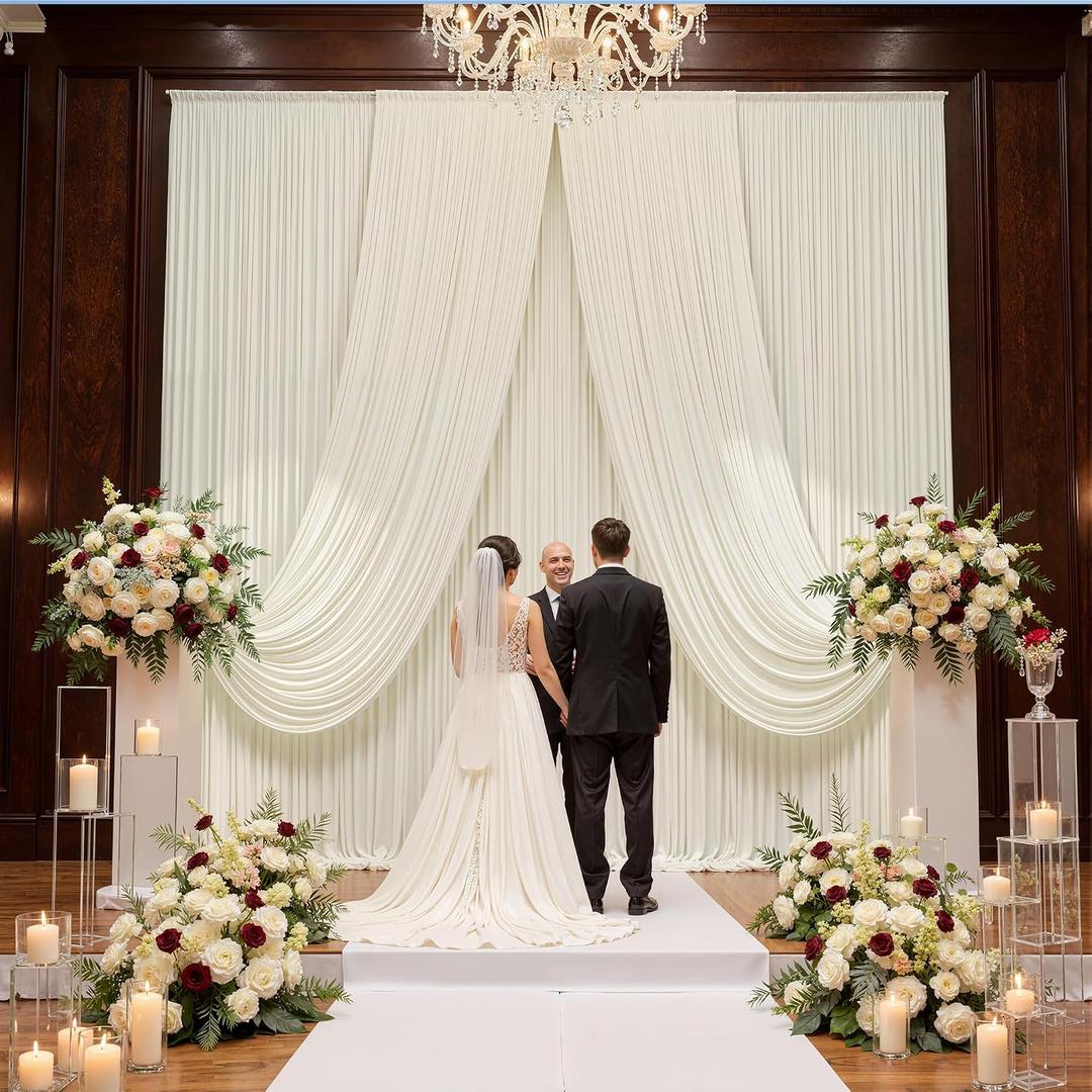 50ft x 15ft Ivory Backdrop Curtains for Wedding Parties, 10 Panels Extra Long Wrinkle Free Fabric Drapes Photo Backdrop for Baby Shower Birthday Stage Reception