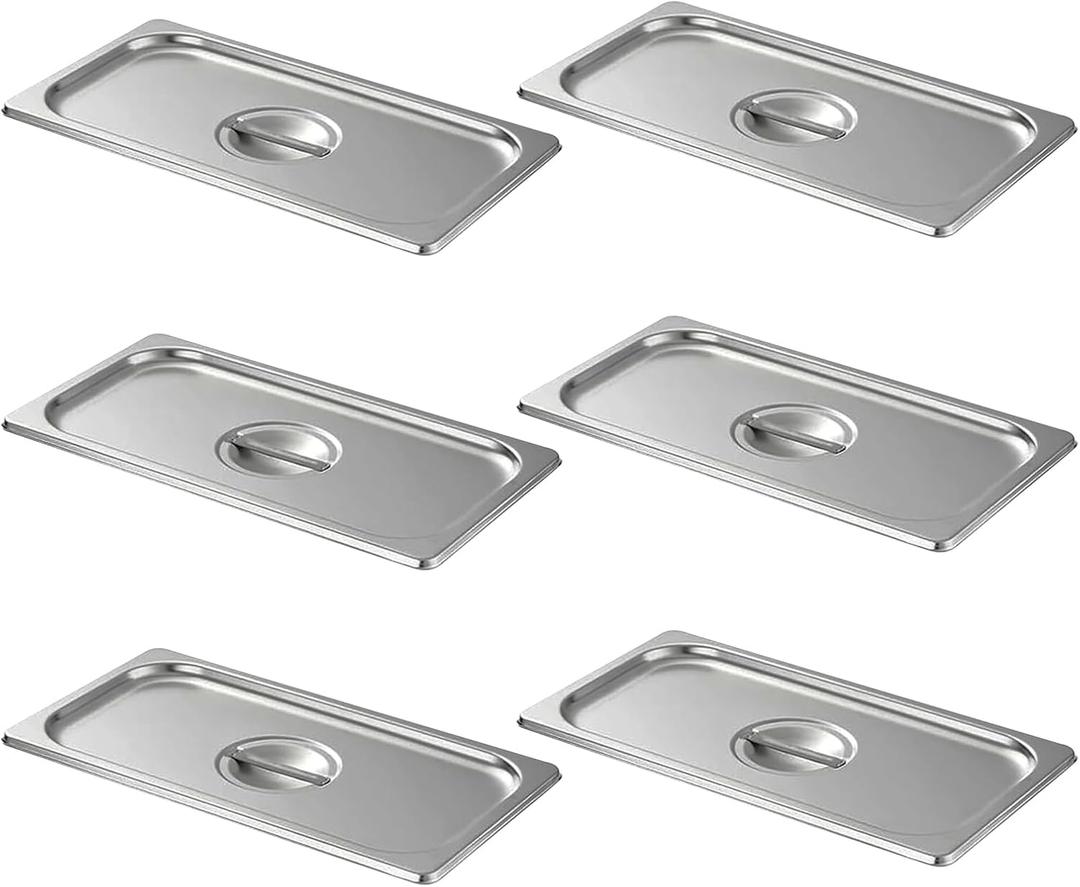 1/3 Size Slotted Steam Table Pan Cover with Handle, 6-Pack Hotel Pan Lids,Anti-Jam Food Pan Cover, Catering Food Cover for Stainless Steel Metal Tray Set