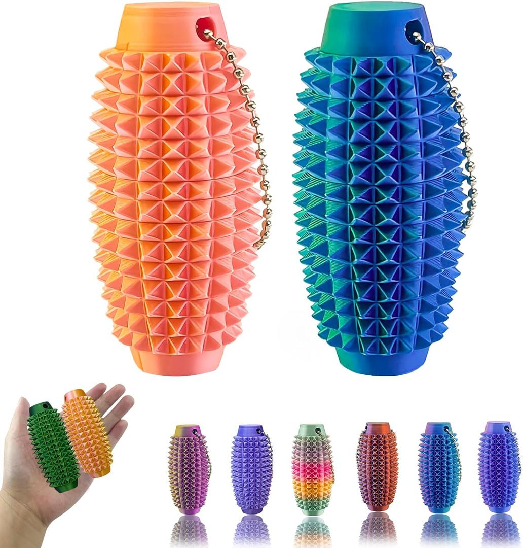 2PCS Upgrade Little Ouchies Pain Stim Fidget, 3D Printed Fidget Toys Anxiety Relief Items, Grippie Stim Keychain, Stim Toys for Autistic Adults, Hard Spiky Sensory Toys, Easter Basket Stuffers (Pink Gold + Blue Green)