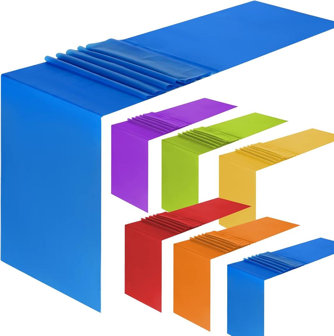 Panelee 12 Pcs Colorful Plastic Table Runner 14 x 108 Inch Rainbow Disposable Table Runner for Birthday Bridal Wedding Dinner Birthday Banquet Party Event Decoration