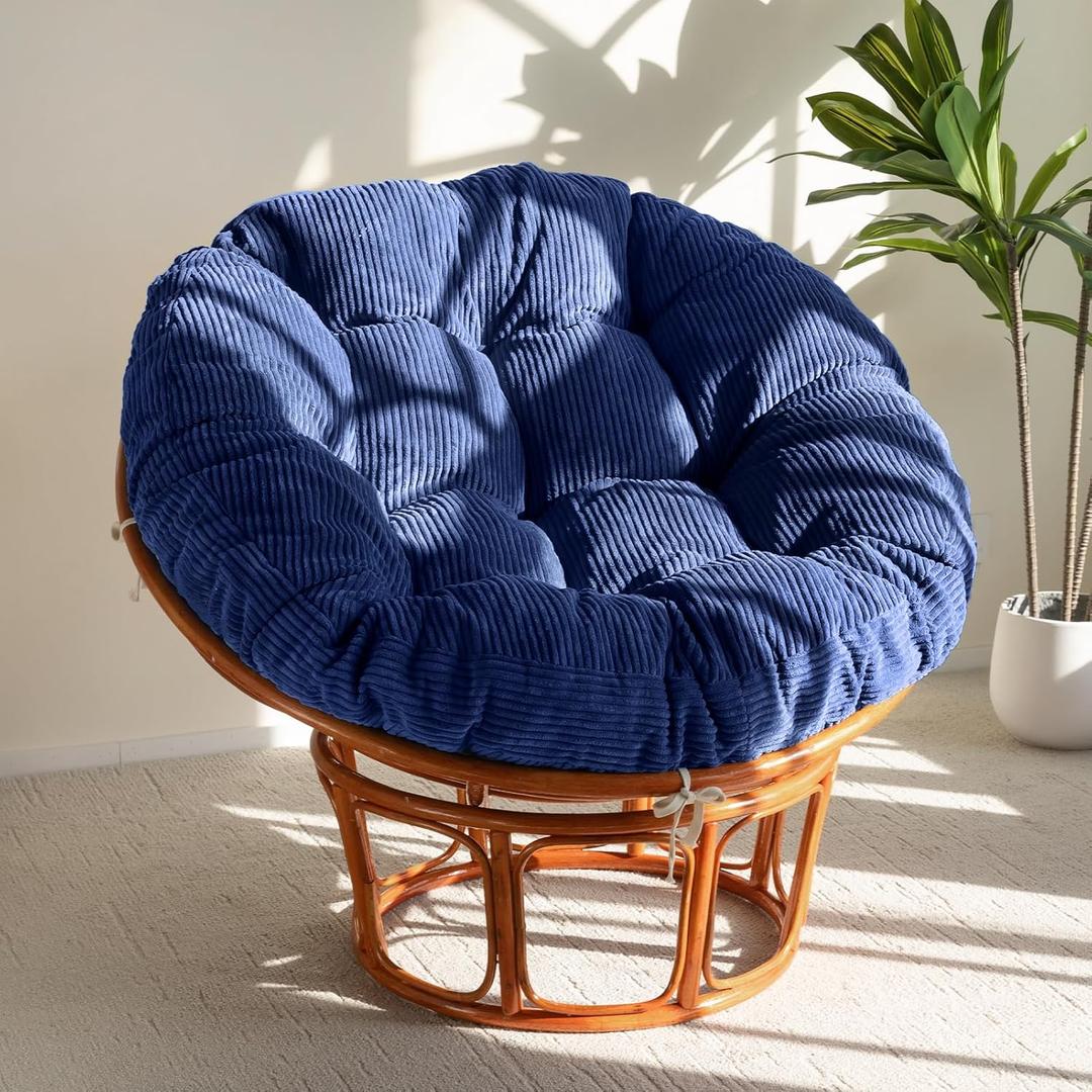 HIGOGOGO Papasan Chair Cushion with Corduroy Cover (Without Chair), 48 x 48 Inch Supportive Cushion, Overstuffed Chair Cushion,Dark Blue