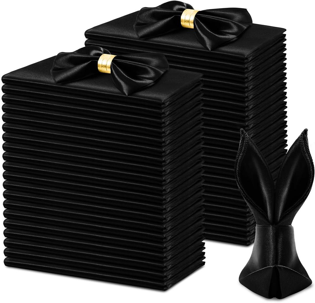 KKJIAF 50 Pack Black Square Satin Napkins 17x17 Inch Soft Smooth Cloth NapkinsSilky Table Napkin for Wedding Banquet Party Decoration