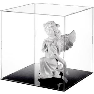 FINGERINSPIRE Clear Acrylic Display Case with Black Base & 4 Pcs Rubber Rings 10x10x10 Inch Cube Clear Self-Assembly Acrylic Box Dustproof Protection Showcase for Action Figures Collectibles Toys