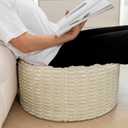 Round Pouf Ottoman Stuffed Velvet Floor Pouf Footrest,Foot Stool, Bean Bag Floor Chair for Bed Room Living Room Accent Seat 20x12inches with Filler Ivory