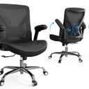 Ergonomic Office Chair-Computer PU Leather X-Shaped Desk Chair-Gaming Chair with Adjustable Flip-up Armrests Lumbar Support Mesh Executive Chair for Long Hours Office (Black)