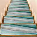 Stair Treads for Wooden Steps Indoor, Vintage Marble Texture Seamless Staircase Step Treads Non Slip Carpet Stair Runner for Kids Elders Dogs Pets, Gradient Teal Stripe Washable Stair Mat 10 Pack (Yellow Green)