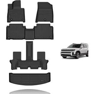 KELCSEECS All Weather Floor Mats & Cargo Liner for 2025 2024 Hyundai Santa Fe Hybrid Car Mats Trunk Liner Floor Liners Trunk Mat 2025 Santa Fe Hybrid Floor Mats Cargo Mat Black (2025-2024 Hybrid Floor Mats&Cargo Liner, Santa Fe Hybrid/Plug-in Hybrid)