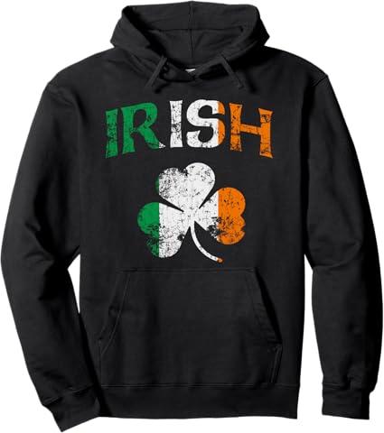 Irish Shamrock Ireland Flag St Patricks Day Vintage Fade Pullover Hoodie, XL