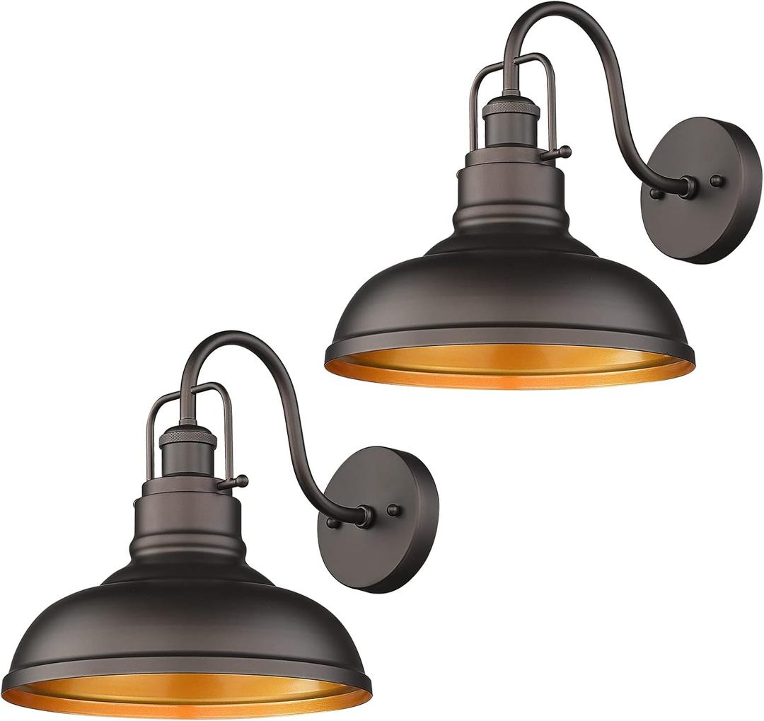 zeyu Gooseneck Wall Lights 2 Pack, 11 Inch Farmhouse Barn Light Fixtures Indoor and Outdoor, Metal Dome Shade in Oil Rubbed Bronze Finish, 016-1B-2PK ORB, , Medium, 2 Pack