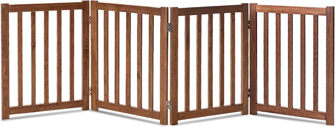 LZRS 4-Panel Wooden Free Standing Foldable Dog Gate Indoor 24" High, Extra Wide Step-Over Safety Pet Gate for Doorways, Stairs, Hallways, Large Spaces & Playpen for Puppies Indoor Use, Oak