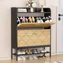 VTRIN Shoe Cabinet for Entryway Shoe Storage Cabinet with 2 Flip Drawers, Sturdy Wooden Boot Organizer Narrow Sneaker Rack for Front Door Entrance, Hallway, Small Space, Black