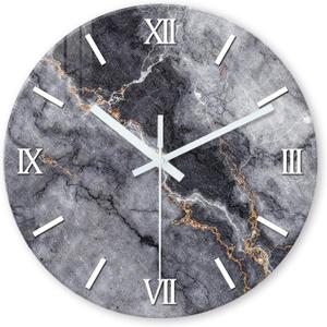 Large Grey Marble Wall Clock 24 Inch Silent Non Ticking