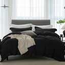 Cooling California King Duvet Cover Set 3 Pieces-100% Washed Cotton with Chic Wide Trim Design Linen Like Textured Ultra Soft Cozy Bedding-Zipper Closure(Hemmed Solid Black,Cal King 104"x98")