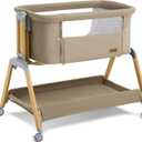 3 in 1 Baby Bassinet, Rocking Bassinets with Comfy Mattress and Wheels, Adjustable Height Bassinet Bedside Sleeper, Easy Folding Portable Crib for Newborn (Khaki)