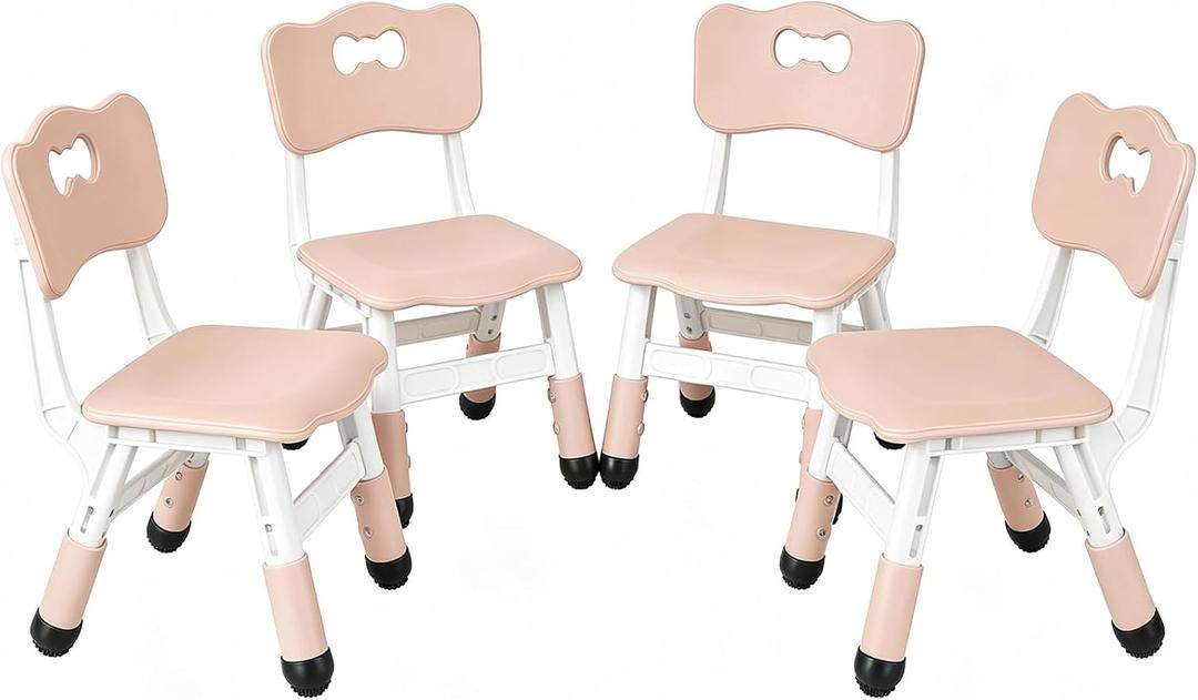 FUNLIO Adjustable Kids Chair (4pcs), 3 Level Height Adjustable Toddler Chair for Ages 3-8, Sturdy Child Chair with Maximum Bearing 220lbs, for Classrooms/Daycares/Homes, CPC & CE Approved - Natural