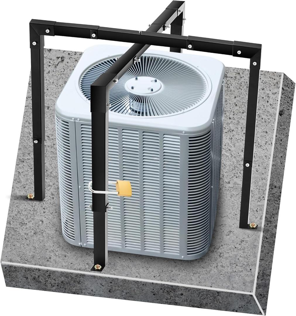 Air Conditioner Security Cage Adjustable Height 29-46'' and Width 31-45'' Steel Air Conditioner Cage Fence for Round or Square Shape with Lock Key Install Instruction and Concrete Anchors