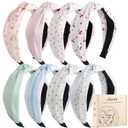 obeoby 8Pcs Floral Headbands for Keep Your Hairstyle, Trendy Knotted Headband for Spring Summer Outfit Non Slip Gifts for Granddaughter
