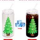 Christmas Gifts, 18oz Color Changing Christmas Glass Cups with Lids and Straw, Glass Tumbler Iced Coffee Drinks Cups for Holiday Party (1 Pack)