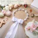 Funtery Girl First Communion Veil Flower Crown Veil with Bow Cross White Lace Floral Headband Rhinestone for Catholic Baptism(Cute Bow Ribbon)