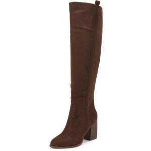SERAIH Womens Over The Knee Thigh High Boots Faux Suede Pointed Toe Side Zipper Chunky Block Heel Stretch Boots (8.5, Coffee)