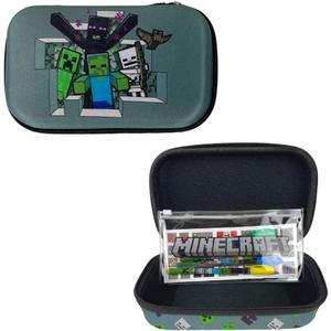 Innovative Designs Minecraft Pencil Case Set with Stickers and Gel Pens for Kids, Molded with Zip Closure