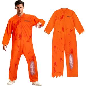 Adult Prisoner Jumpsuit Men Women Jail Costume Inmate Outfit with Criminal Accessories Halloween Cosplay Props (Large)