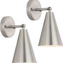 MWZ Brushed Nickel Wall Sconce Set of Two, Modern Sconces Wall Lighting Fixtures with Silver Metal Shade, Indoor Wall Mount Swing Arm Lamp for Bedroom,Bedside,Bar,Kitchen,Hallway