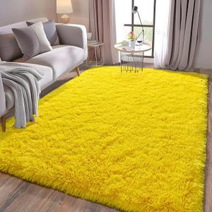 Soft Shag Rugs for Bedroom, 4x6 Yellow Fluffy Shaggy Rugs for Living Room Nursery, Luxury Modern Plush Carpet Girls Boys Kids Room Dorm Indoor Home Decor, Upgrade Non-Slip