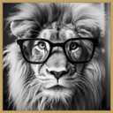 Kate and Laurel Sylvie Black and White Lion in Reading Glasses Framed Canvas Wall Art by The Creative Bunch Studio 30 x 30 Gold, Whimsical, Animals, Humor Art for Wall Decor, Living Room, Bedroom