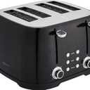 Amazon Basics 4 Slice Toaster with 4 Slots, 6 Browning Settings, Defrost, Removable Crumb Tray, Bagel Function, Cancel Button, 1600W, Black