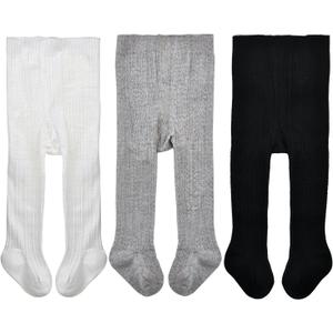 EPEIUS Baby Girls Tights Cable Knit Leggings Stockings Cotton Pantyhose for Newborn Infants Toddlers 3/6 Pack (6-12 Months, Black/White/Grey,3 Pack)