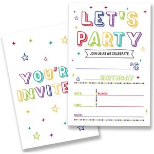 Let's Play Birthday Party Invitations Supplies with Envelopes Set of 20 Girl Birthday Invites Fill in Blank, Double Sided