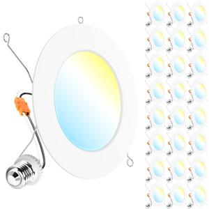 Sunco 24 Pack Retrofit LED Recessed Lighting 6 Inch, Can Lights for Ceiling, 1200 LM, 15W, Selectable CCT 2700K/3000K/4000K/5000K/6000K, Dimmable, Ultra Thin Flat Light Fixture UL