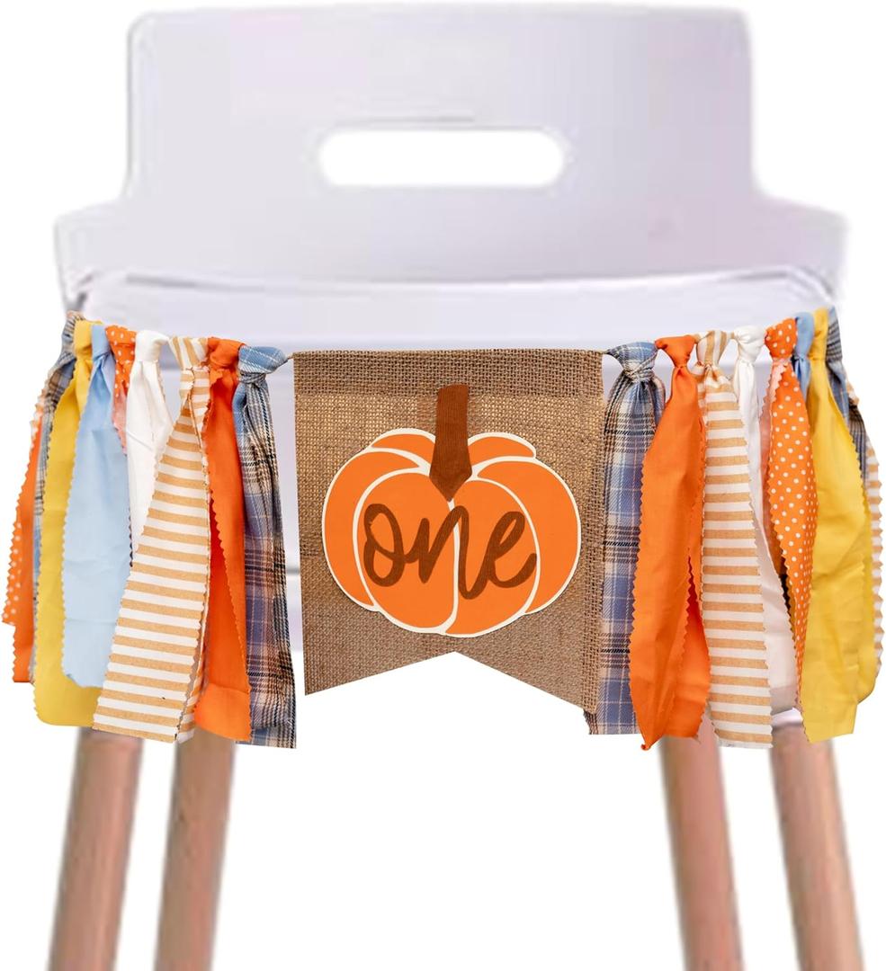 Pumpkin One High Chair Banner - Halloween 1st Birthday Party Decoration Supplies, Fall Thanksgiving Party Banner, Anniversary Photo shoot background props (Pumpkin canvas orange)