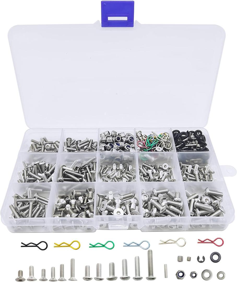 710pcs Universal RC Screw Kit 304 Stainless Steel Screws Assortment Set, Hardware Fasteners for Traxxas Axial Redcat HPI Arrma SCX10 Losi 1/8 1/10 1/12 1/16 Scale RC Cars Trucks Crawler
