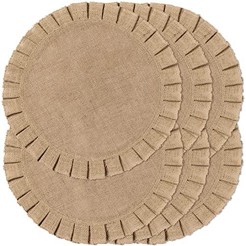 Round Burlap Placemats Set of 3 Jute Rustic Place Mats for Dining Tables Heat Resistant Natural Farmhouse Table Mats Decor for Thanksgiving (Brown)