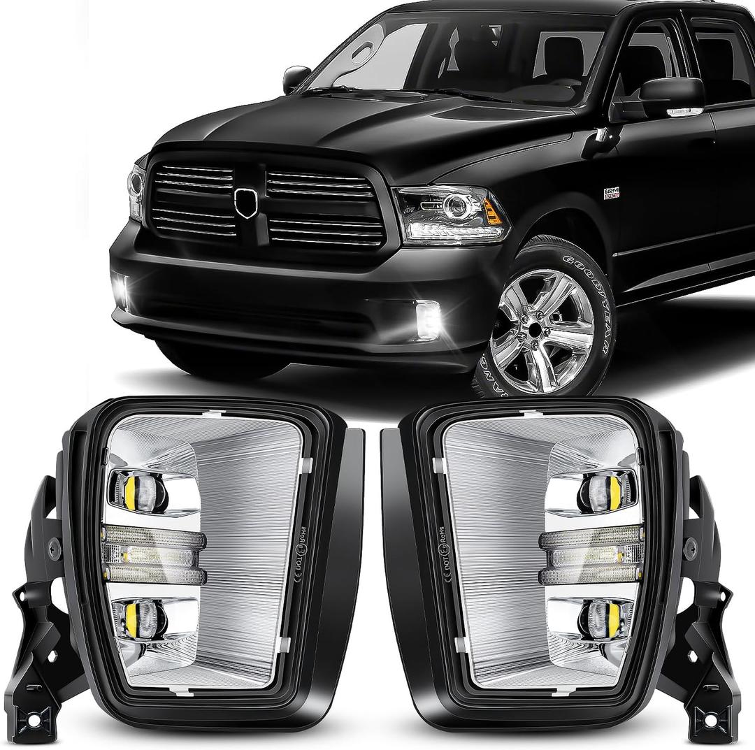 Led Fog Lights with Daytime Running Lights for 2013 2014 2015 2016 2017 2018 Dodge Ram 1500 & 2019-2021 RAM 1500 Classic Pickup - Bumper Driving Fog Lamps with DRL OEM Replacement(White Light)
